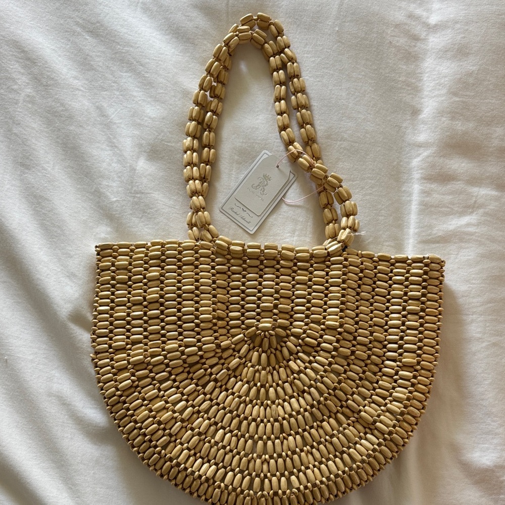 Elegant Beaded Tan Tote Bag